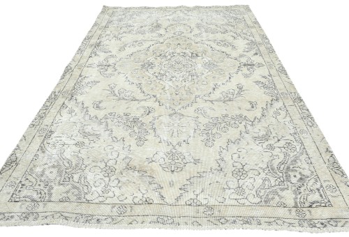 Muted Beige Antique Floral Traditional 5X8 Distressed Vintage Oriental Rug