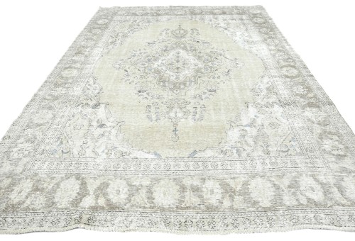 Muted Beige Antique Floral Traditional 7X9 Distressed Vintage Oriental Rug