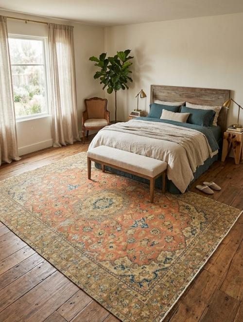 5'11 X 8'8 Muted Hand Knotted Semi Antique Distressed Wool Rug