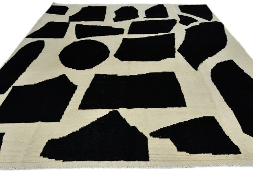 Cream & Black Tribal Modern 8X10 Moroccan Style Oriental Rug