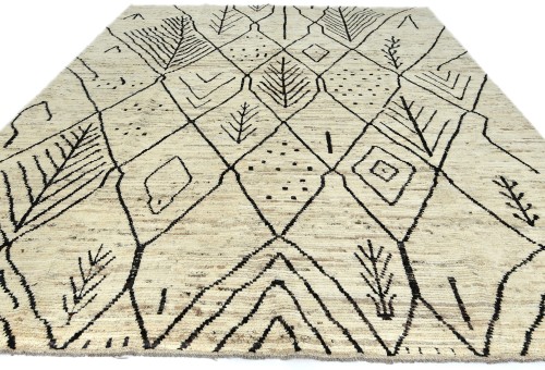 Cream Tribal Modern 9'5X12'0 Moroccan Style Oriental Rug