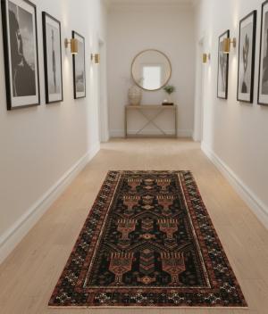 Semi Antique Charcoal Tribal 4X9 Vintage Oriental Runner Rug