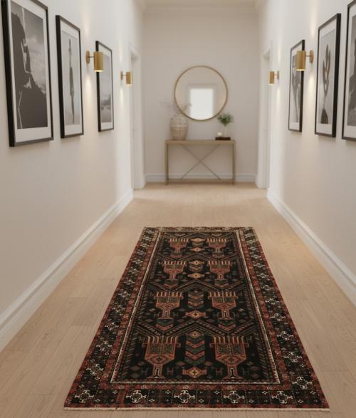 Semi Antique Charcoal Tribal 4X9 Vintage Oriental Runner Rug