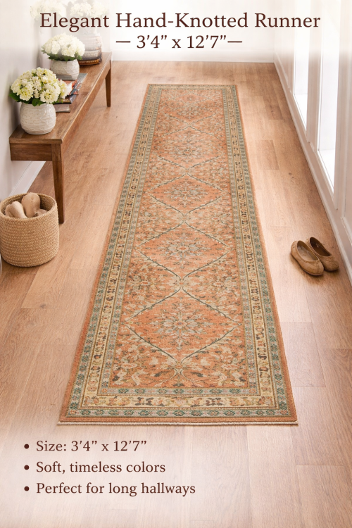 Semi Antique Floral Traditional 3'4X12'7 Vintage Oriental Runner Rug