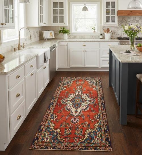 Vintage Red Floral Tribal 3'8X7'5 Oriental Rug