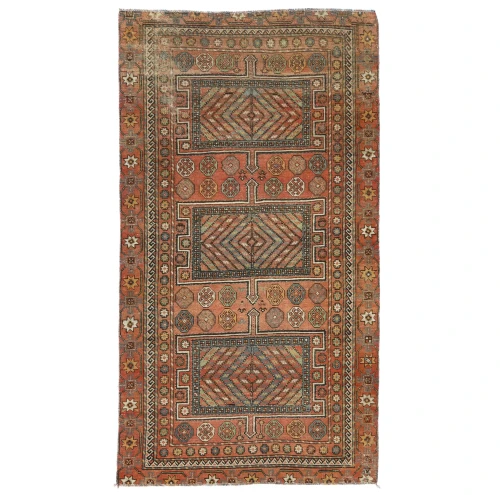 4'9x8'8 Hand Knotted Geometric Tribal Oriental Wool Rug