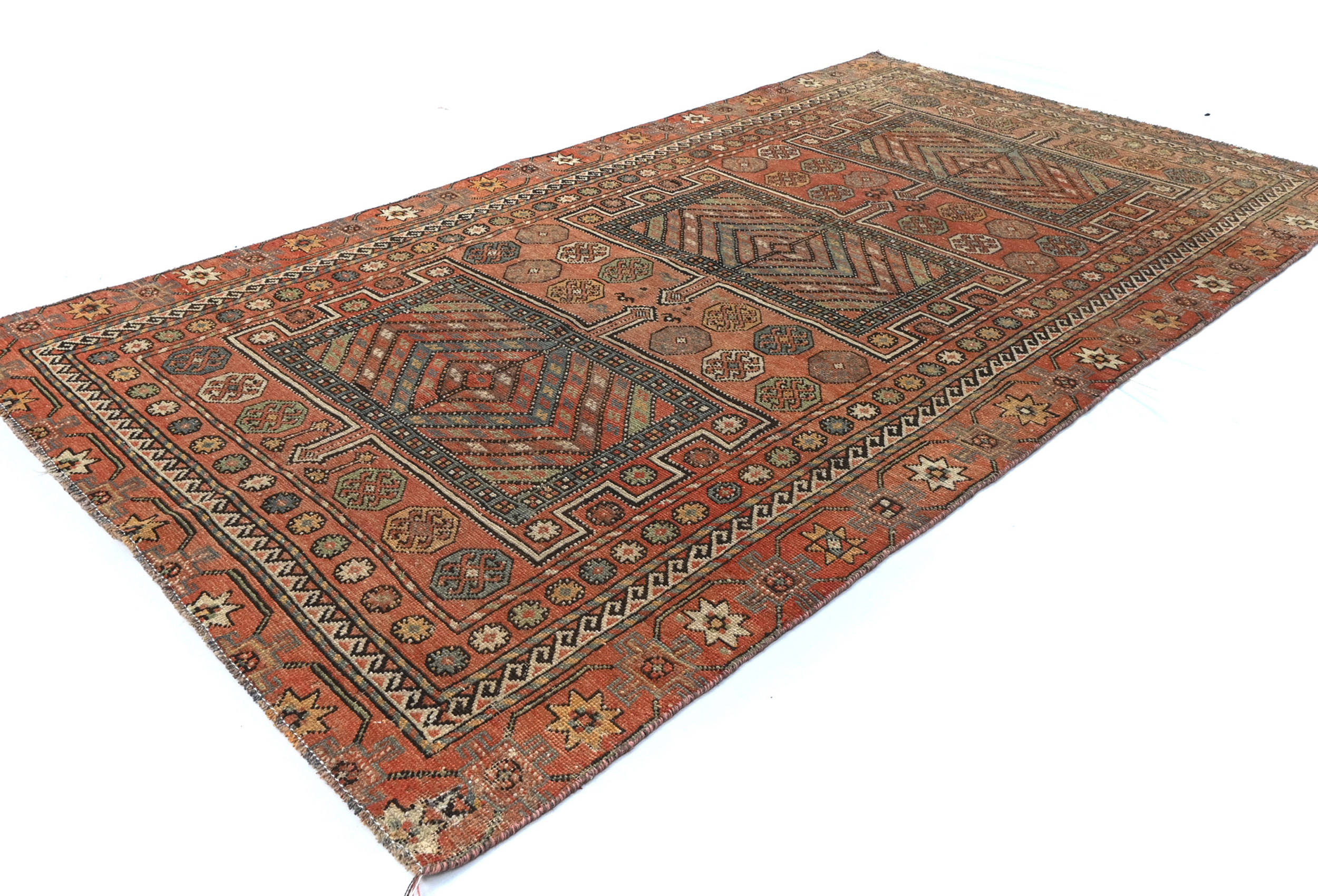 4'9x8'8 Hand Knotted Geometric Tribal Oriental Wool Rug - Image 3