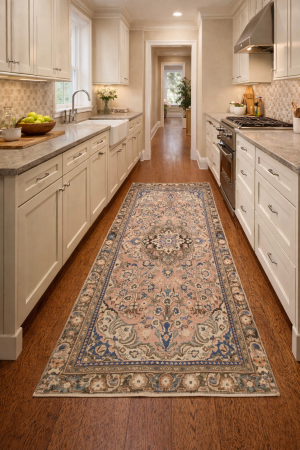 Semi Antique Peach Floral Classic 4X9 Vintage Runner Oriental Rug