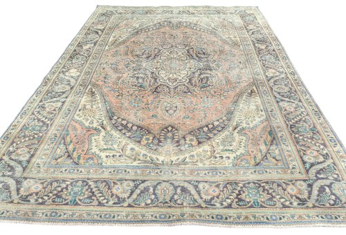 Antique Muted Classic Floral 6'7X9'4 Distressed Vintage Oriental Rug