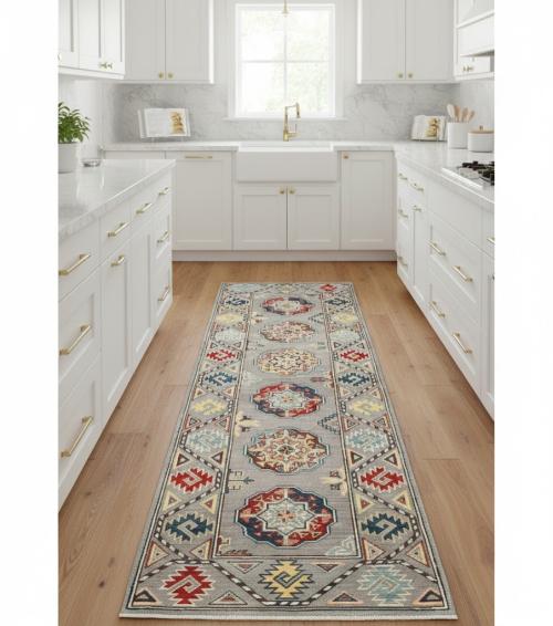 Gray Tribal Geometric 2X6 Kazak Pakistan Oriental  Runner Rug