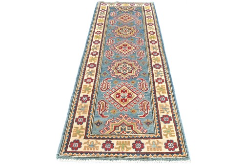 Blue Tribal Geometric 2X6'6 Kazak Pakistan Oriental Runner Rug