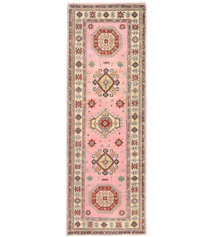 Pink Tribal Geometric 3X8 Kazak Pakistan Oriental Runner Rug