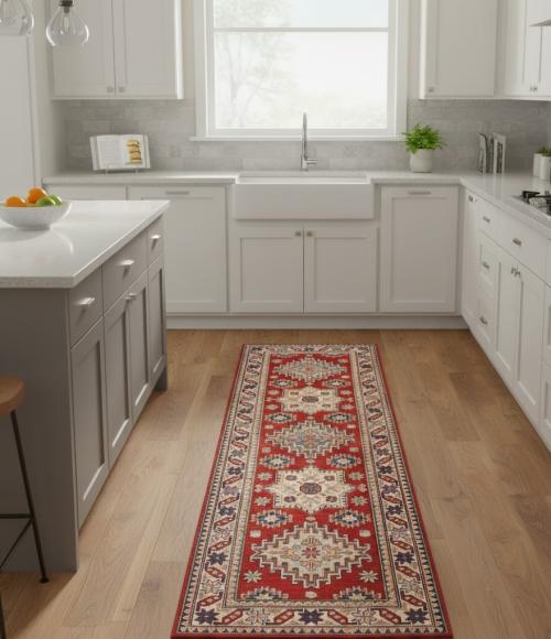 Red Tribal Geometric 2'9X8'5 Kazak Pakistan Oriental Runner Rug