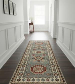 Light Gray Tribal Geometric 3X8 Kazak Pakistan Oriental Runner Rug