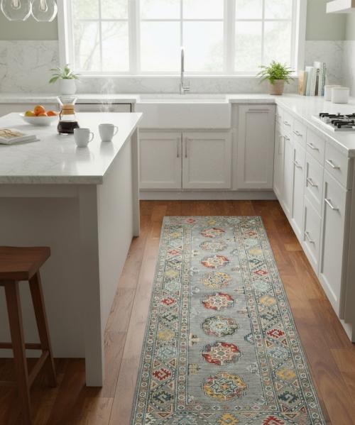 Gray Tribal Geometric 3X8 Kazak Pakistan Oriental Runner Rug