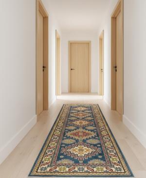 Blue Tribal Geometric 2'8X8'4 Kazak Pakistan Oriental Runner Rug