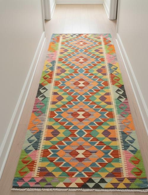 Multicolored Geometric Reversible 2'4X6'5 Kilim Oriental Runner Rug
