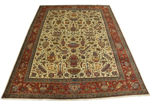 Semi Antique Cream Pictorial 10' x 13' 8" Tabriz Persian Rug