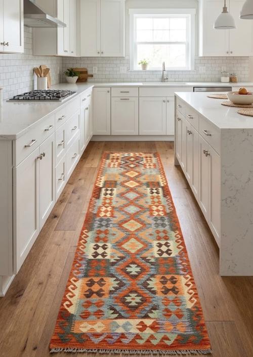 2'7 X 9'8 Multicolored Hand Woven Kilim Wool Runner Rug