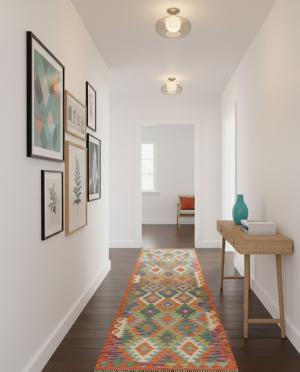 2'8 X 9'7 Hand Woven Geometric Kilim Wool Runner Rug