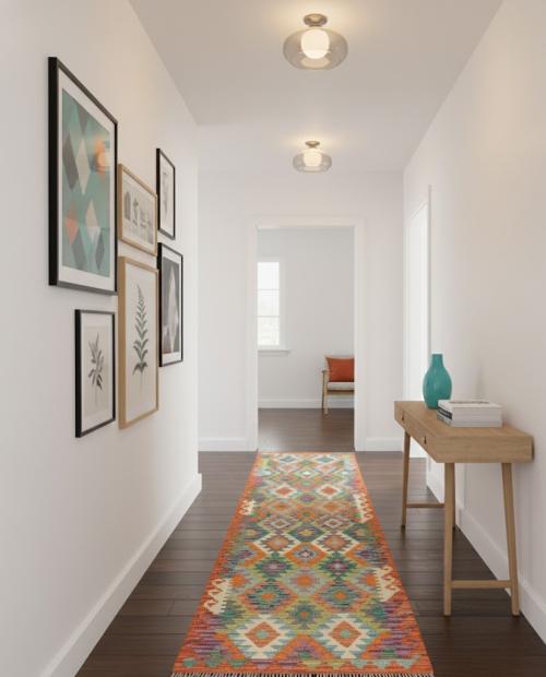 2'8 X 9'7 Hand Woven Geometric Kilim Wool Runner Rug