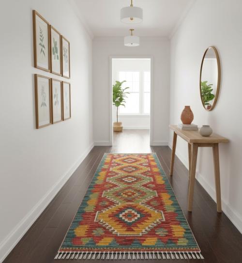 2'9 X 12'10 Geometric Hand Woven Kilim Wool Runner  Rug