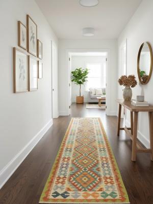 2'10 X 12'8 Multicolored Hand Woven Kilim Wool Runner Rug