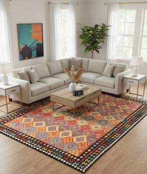 9'6 X 12'6 Kilim Hand woven Multicolored Oriental Wool Rug