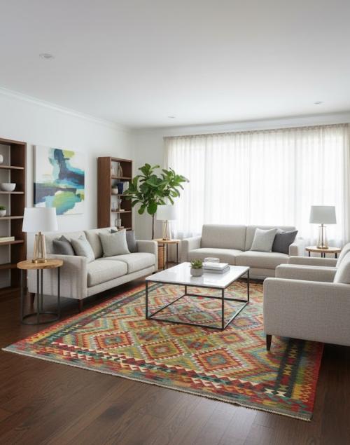 Multicolored Geometric Reversible 11X16 Kilim Oriental Rug