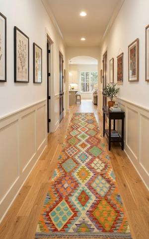 2'8 X 12'7 Multicolored Hand Woven Kilim Wool Runner Rug