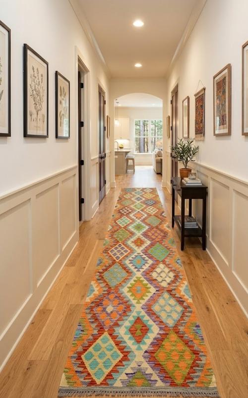 2'8 X 12'7 Multicolored Hand Woven Kilim Wool Runner Rug