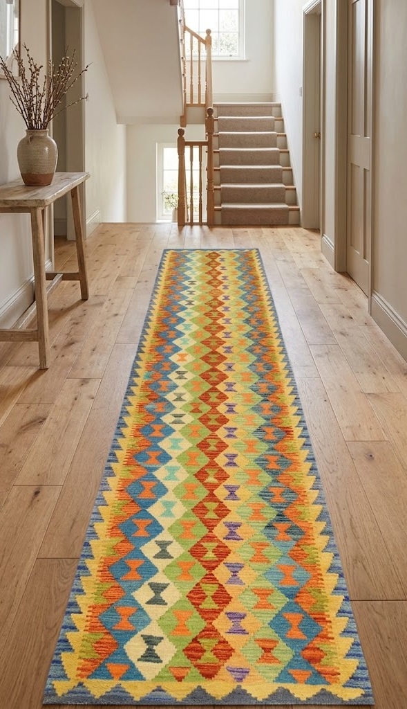 2'8 X 12'7 Multicolored Geometric Kilim Wool Runner Rug - Image 2