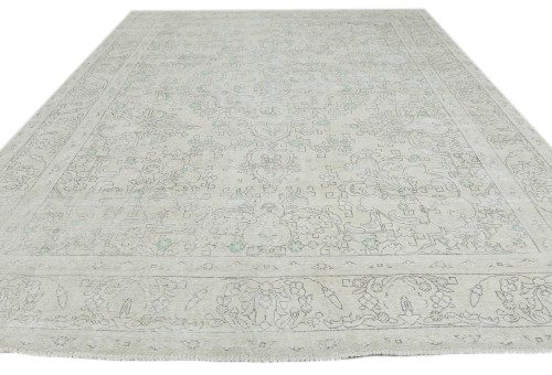 Antique Muted Cream Floral 10X13 Distressed Vintage Oriental Rug