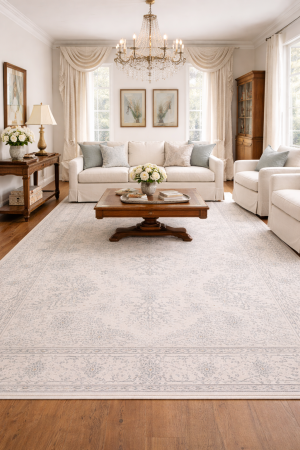 Antique Muted Beige Floral 6'5X10 Distressed Vintage Oriental Rug