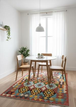 3'4 X 5'1 Hand Woven Reversible Kilim Multicolored Wool Rug