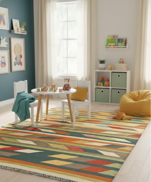 Multicolored Geometric Reversible 4X6 Kilim Oriental Rug