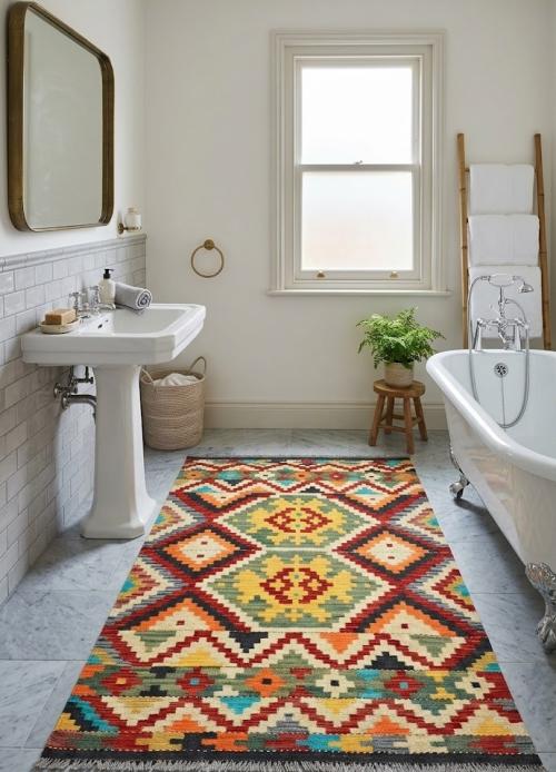 3'11 X 6'1 Multicolored Geometric Kilim Oriental Wool Rug