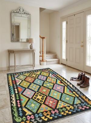 4'2 X 5'10 Hand-Woven Multicolored Kilim Oriental Wool Rug