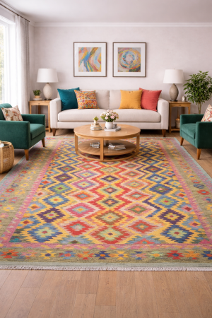 6'6 X 9'11 Multicolored Hand Woven Reversible Kilim Wool Rug