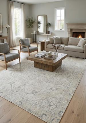 Antique Muted Beige Floral 6X10 Distressed Vintage Oriental Rug