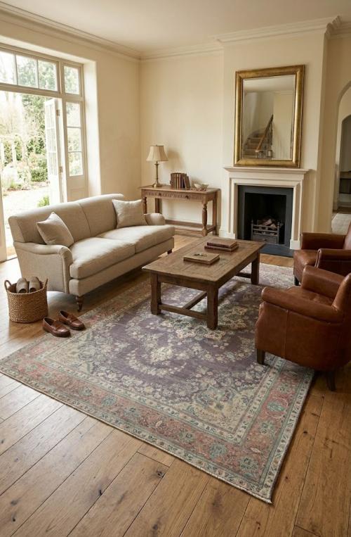 Semi Antique Muted Plum Floral 10X13 Distressed Vintage Oriental Rug