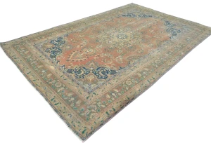 Semi Antique Muted Salmon Floral 6X9 Distressed Vintage Oriental Rug
