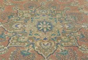 Semi Antique Muted Salmon Floral 6X9 Distressed Vintage Oriental Rug