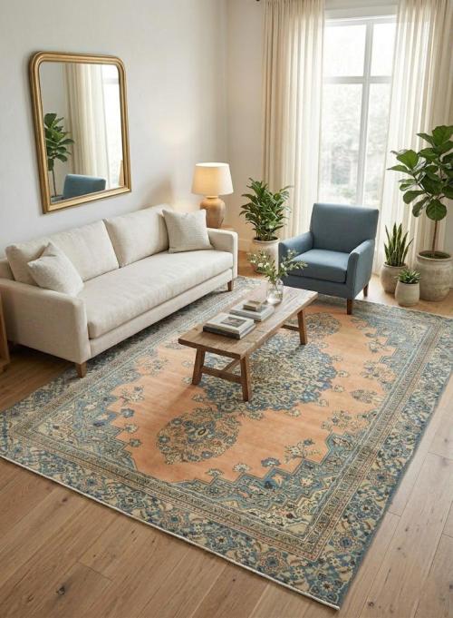 Semi Antique Muted Floral 7'5X10'7 Distressed Vintage Oriental Rug