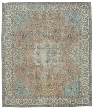 Semi Antique Muted Colors Floral 10X12'5 Distressed Vintage Oriental Rug