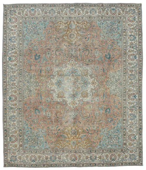 Semi Antique Muted Colors Floral 10X12'5 Distressed Vintage Oriental Rug