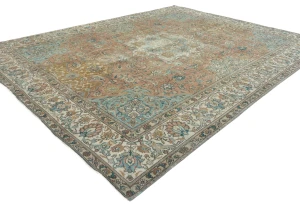 Semi Antique Muted Colors Floral 10X12'5 Distressed Vintage Oriental Rug