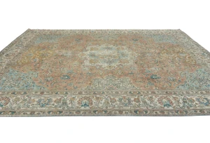 Semi Antique Muted Colors Floral 10X12'5 Distressed Vintage Oriental Rug