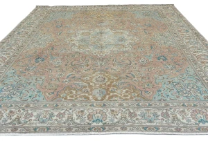 Semi Antique Muted Colors Floral 10X12'5 Distressed Vintage Oriental Rug