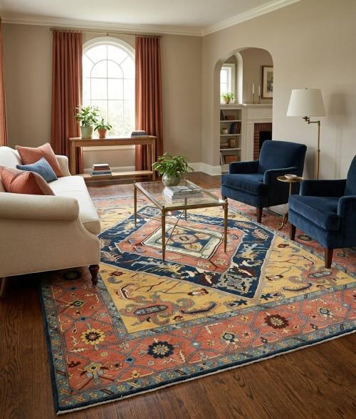 Navy Geometric 8X10 Heriz Serapi Oriental Rug